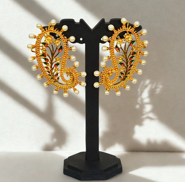 24K Gold-Plated - Paisley Pearl Full Kaan with Floral Meenakari Work