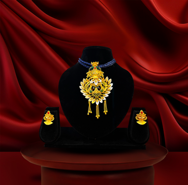 24K Gold-Plated - Maa Durga Shell Necklace Set with Earrings