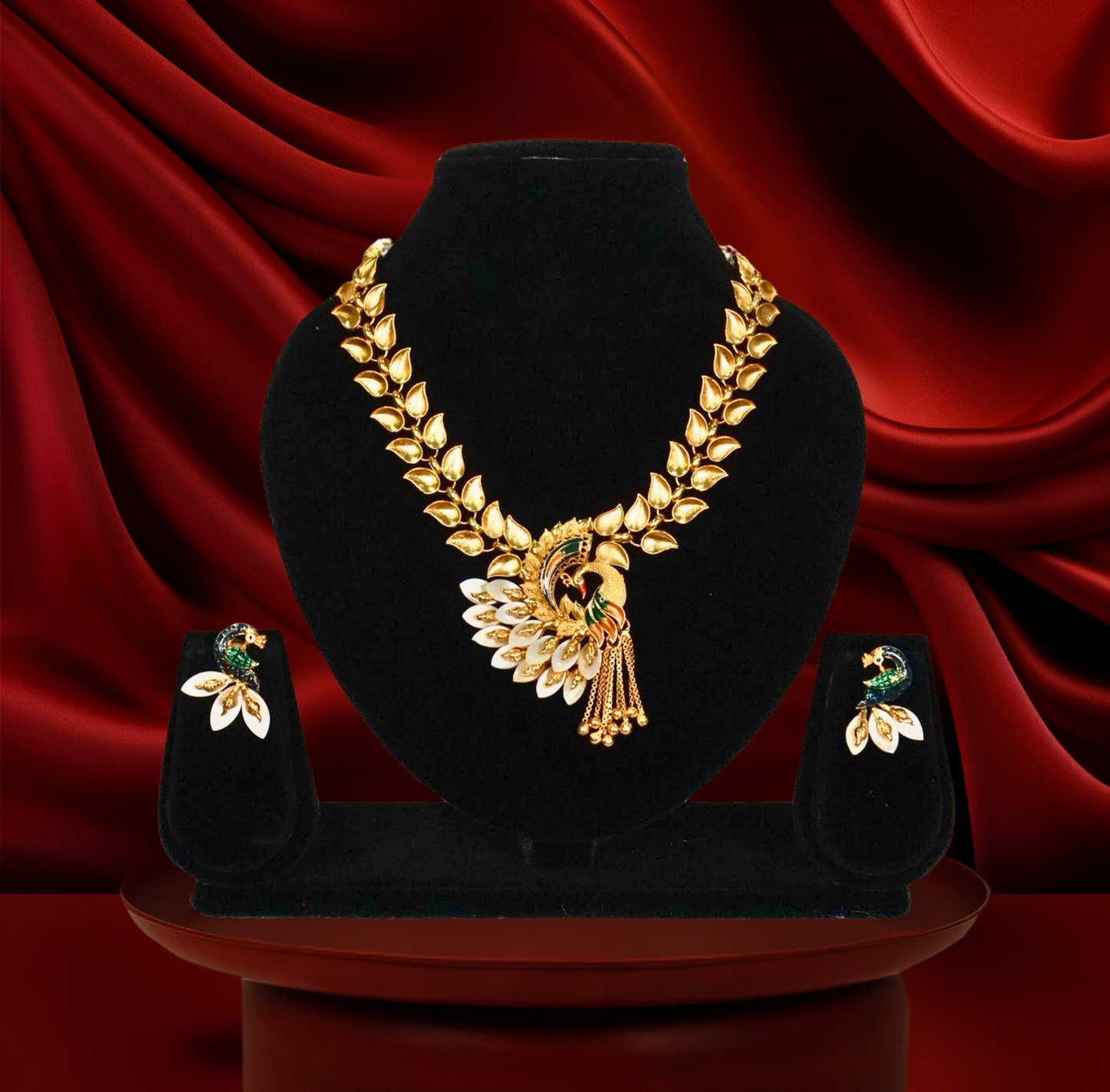 24K Gold Plated Peacock Shell Necklace Set – Traditional Ethnic Jewellery for Wedding & Festive Wear