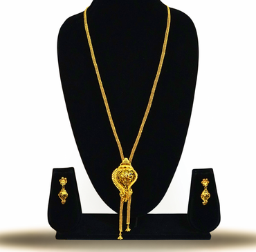 24K Gold-Plated Shankha Motif Tie Chain – Elegant Long Pendant Set