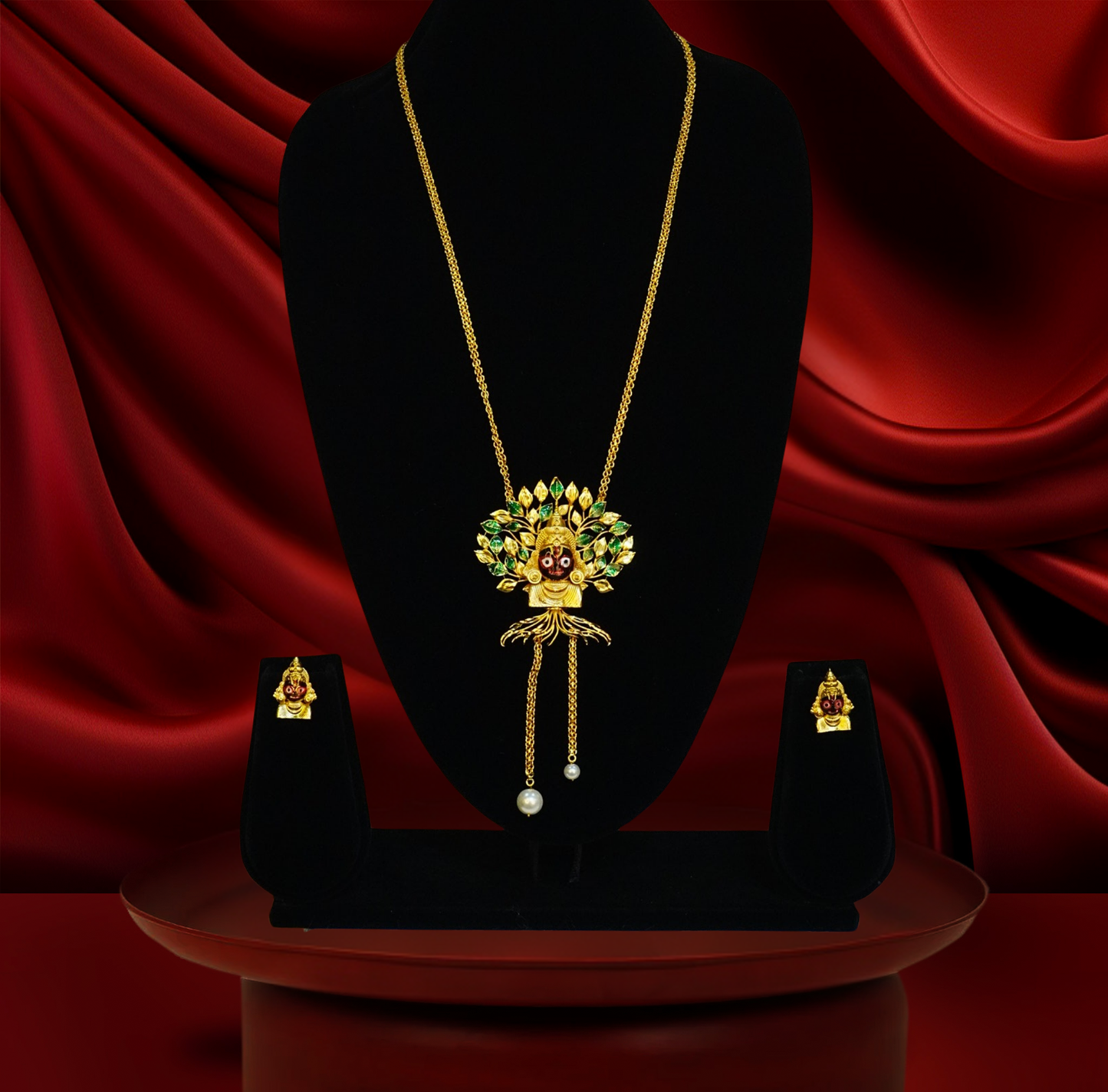 24K Gold-Plated Meenakari Lord Jagannath Tree motif Tie Chain – Elegant Long Pendant Set
