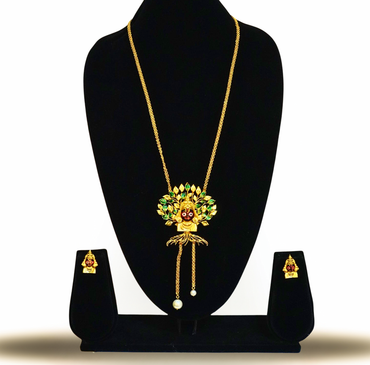 24K Gold-Plated Meenakari Lord Jagannath Tree motif Tie Chain – Elegant Long Pendant Set