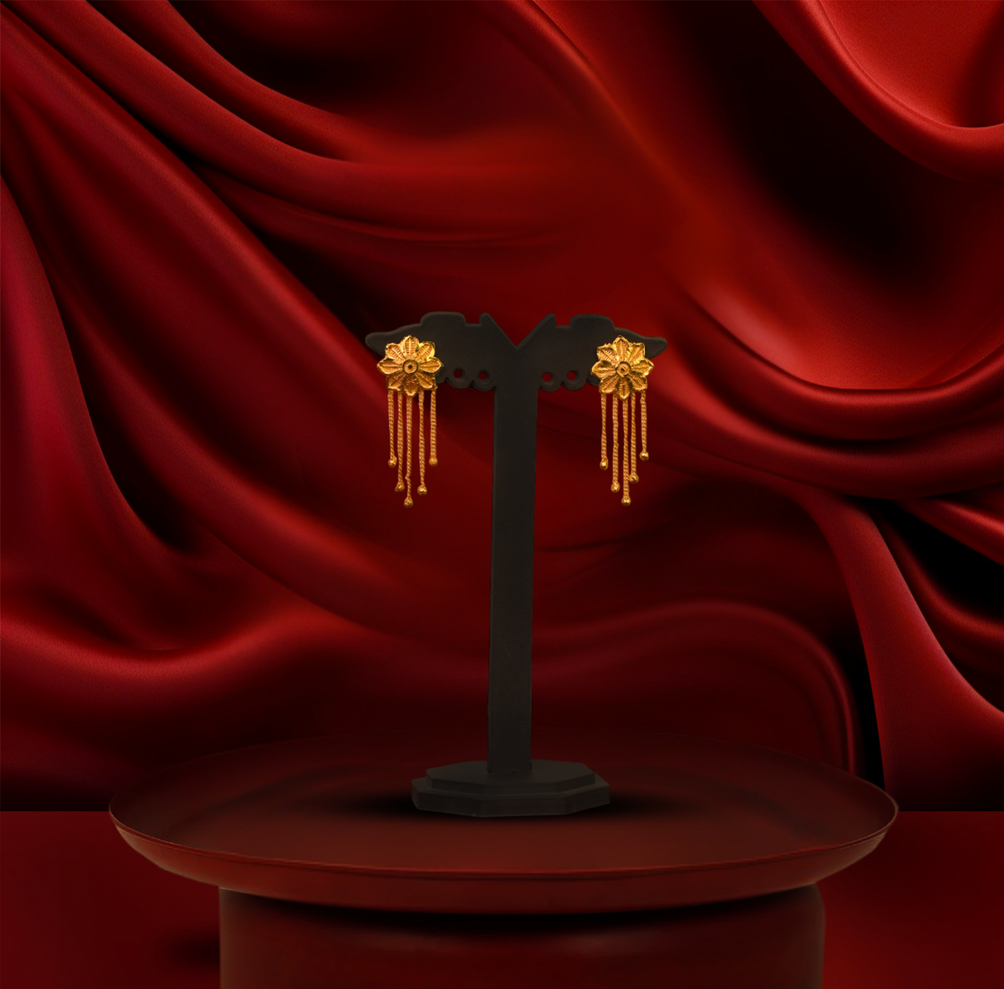 24K Gold-Plated - Statement Jhuri Necklace Set with Hanging Pattern With Earrings