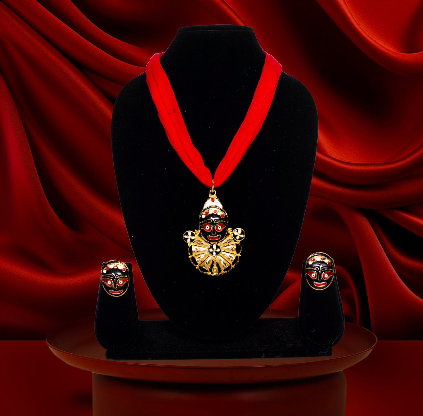 24K Gold-Plated Lord Jagannath Pendant with Earrings