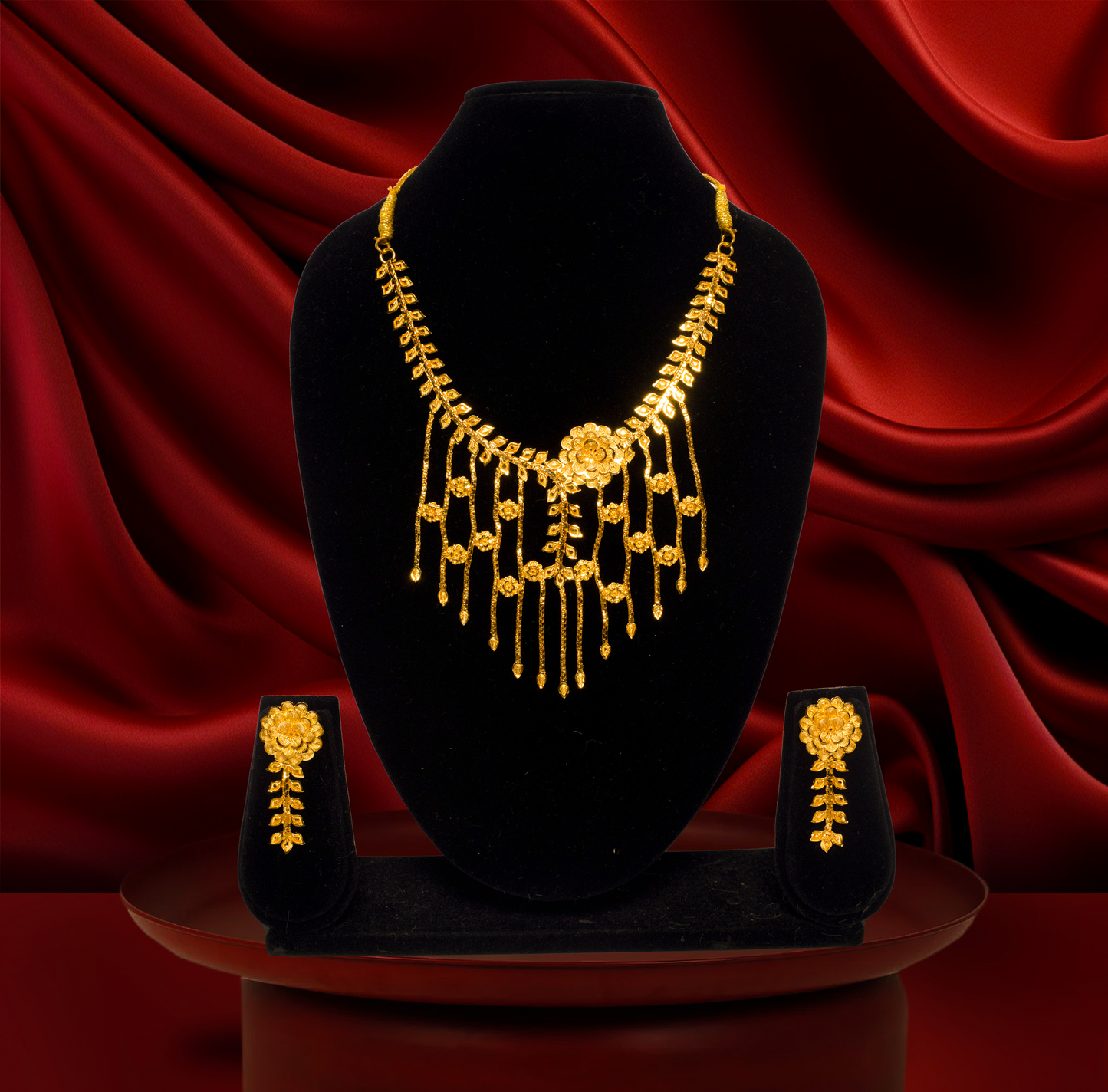 24K Gold-Plated Floral Jhalor Necklace Set