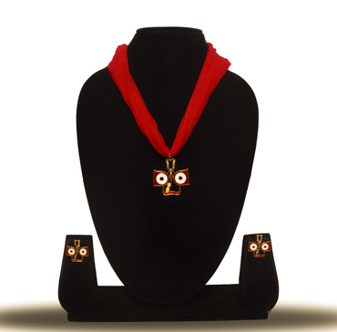 24K Gold-Plated Lord Jagannath Face Pendant Set with Earrings