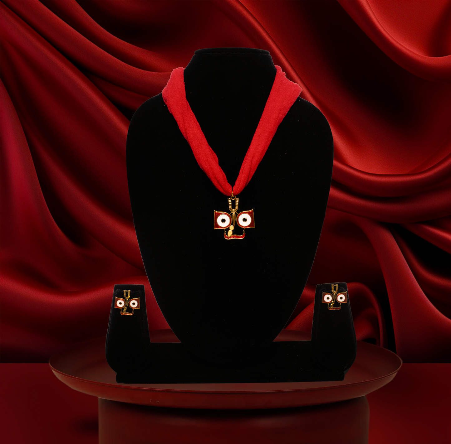 24K Gold-Plated Lord Jagannath Face Pendant Set with Earrings