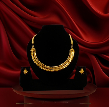 24K Gold-Plated Traditional Chatai Necklace Set with Earrings
