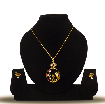 24K Gold-Plated Lotus Bloom Pendant Set with Earrings
