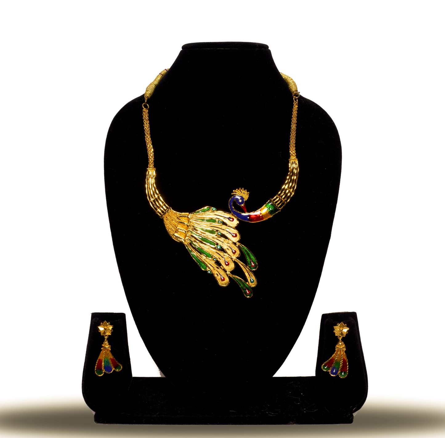 24K Gold-Plated Meenakari Peacock Necklace Set with Earrings
