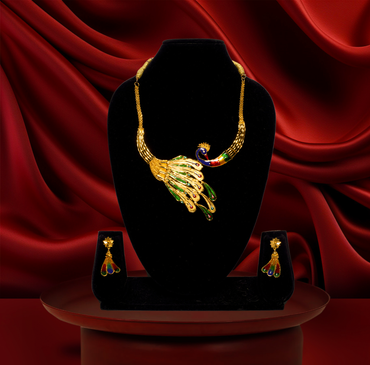 24K Gold-Plated Meenakari Peacock Necklace Set with Earrings
