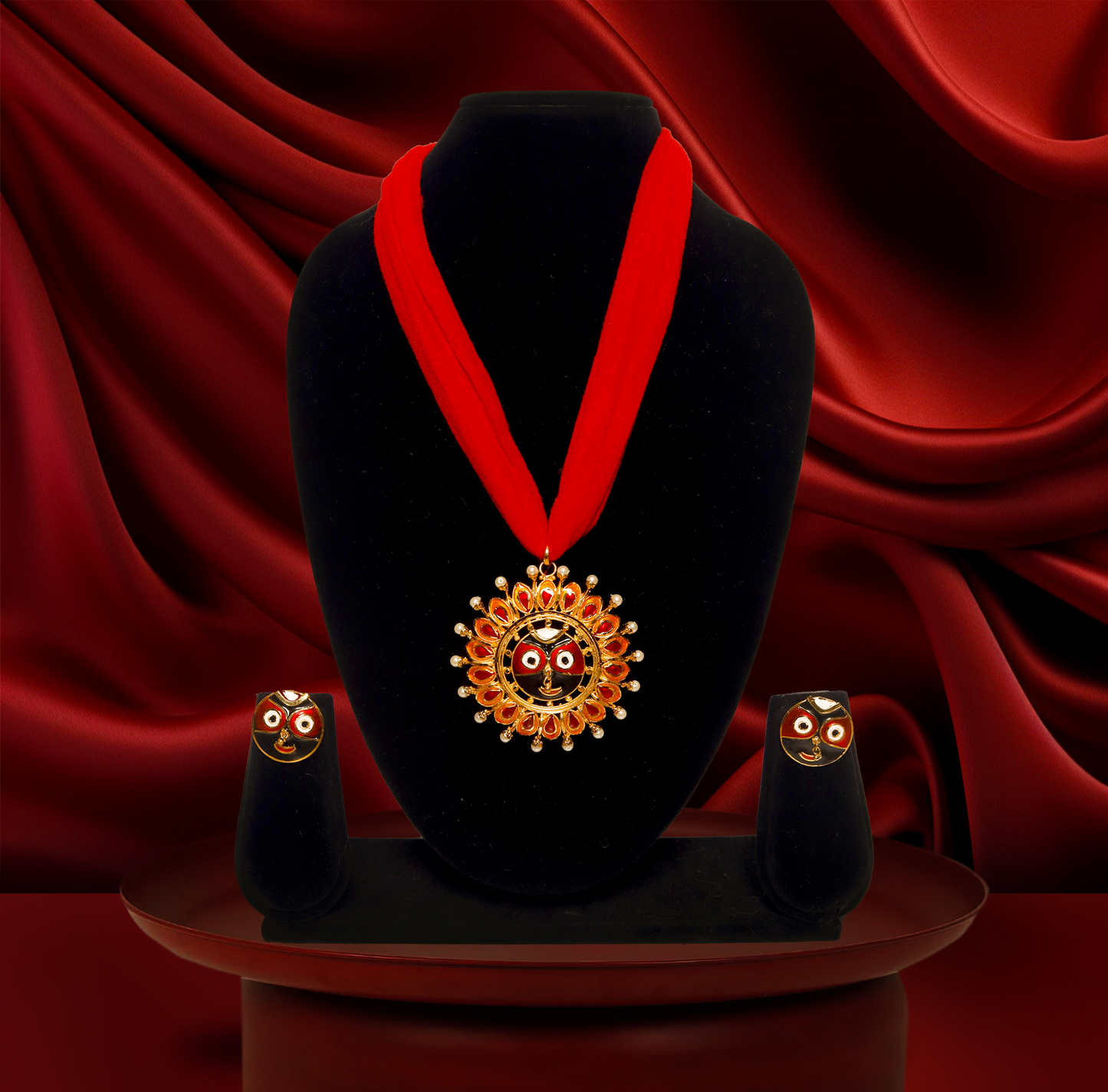 24K Gold-Plated Lord Jagannath Sun Motif pendant Set with pearl fusion