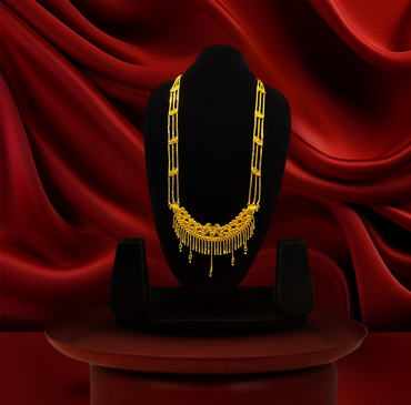 24K Gold-Plated - Royal Layered Traditional U Haar Long Set with Earrings