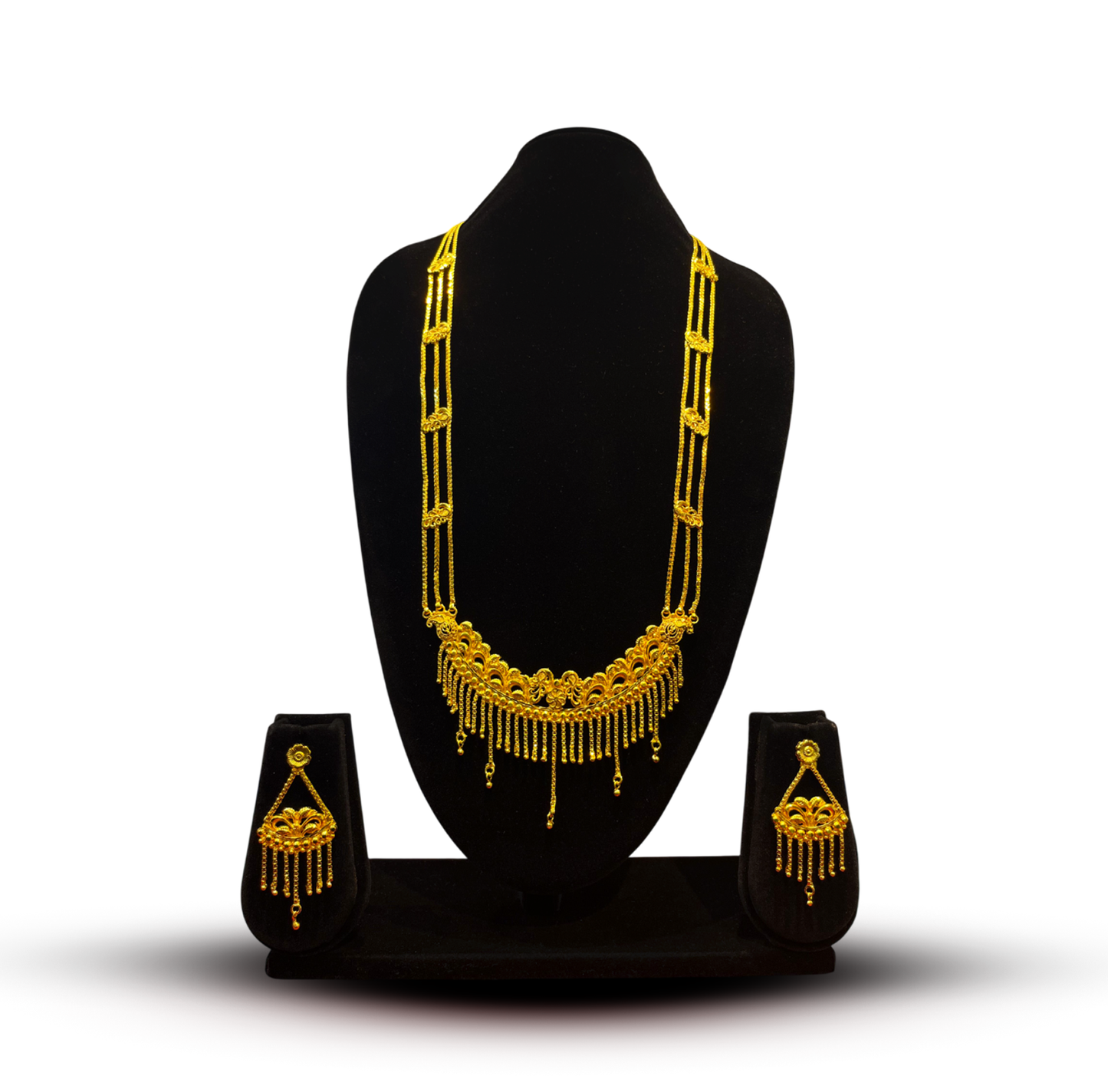 24K Gold-Plated - Royal Layered Traditional U Haar Long Set with Earrings