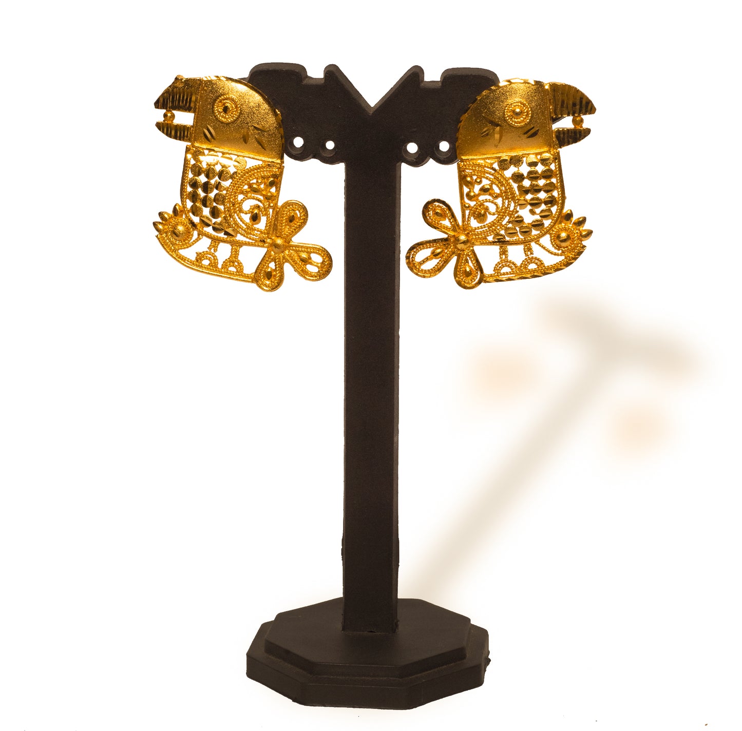24K Gold-Plated Parrot Motif Pendant Set – Intricate Filigree Work with Floral Tail Detailing
