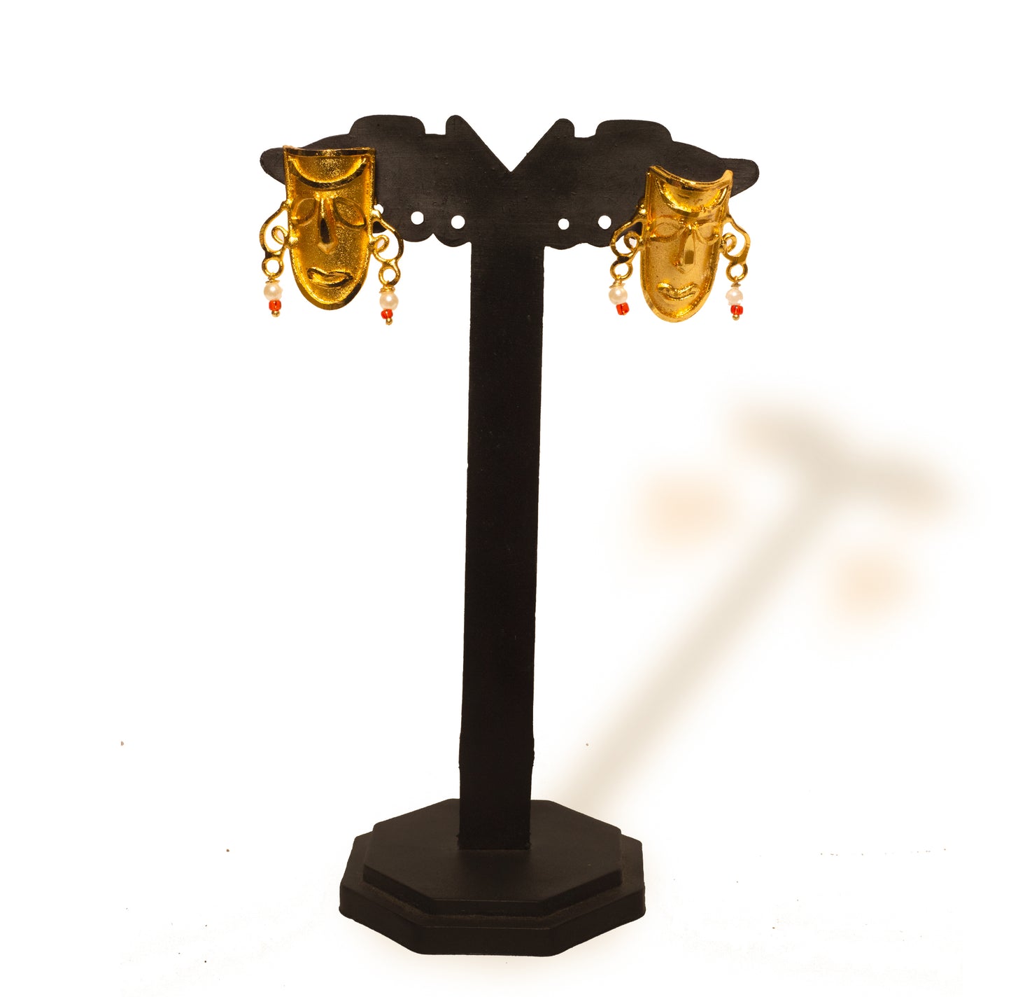 24K Gold-Plated Tribal Face Motif Pendant Set – Antique Ethnic Design with Horn Crown Detailing