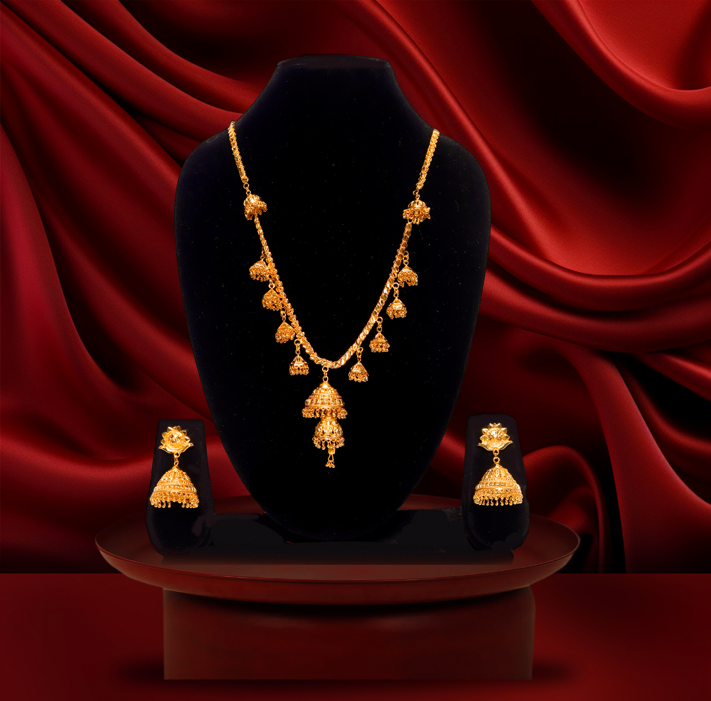 Long Mop Chain Necklace with Jhumka Drop – Trendy 24K Gold Plated Design