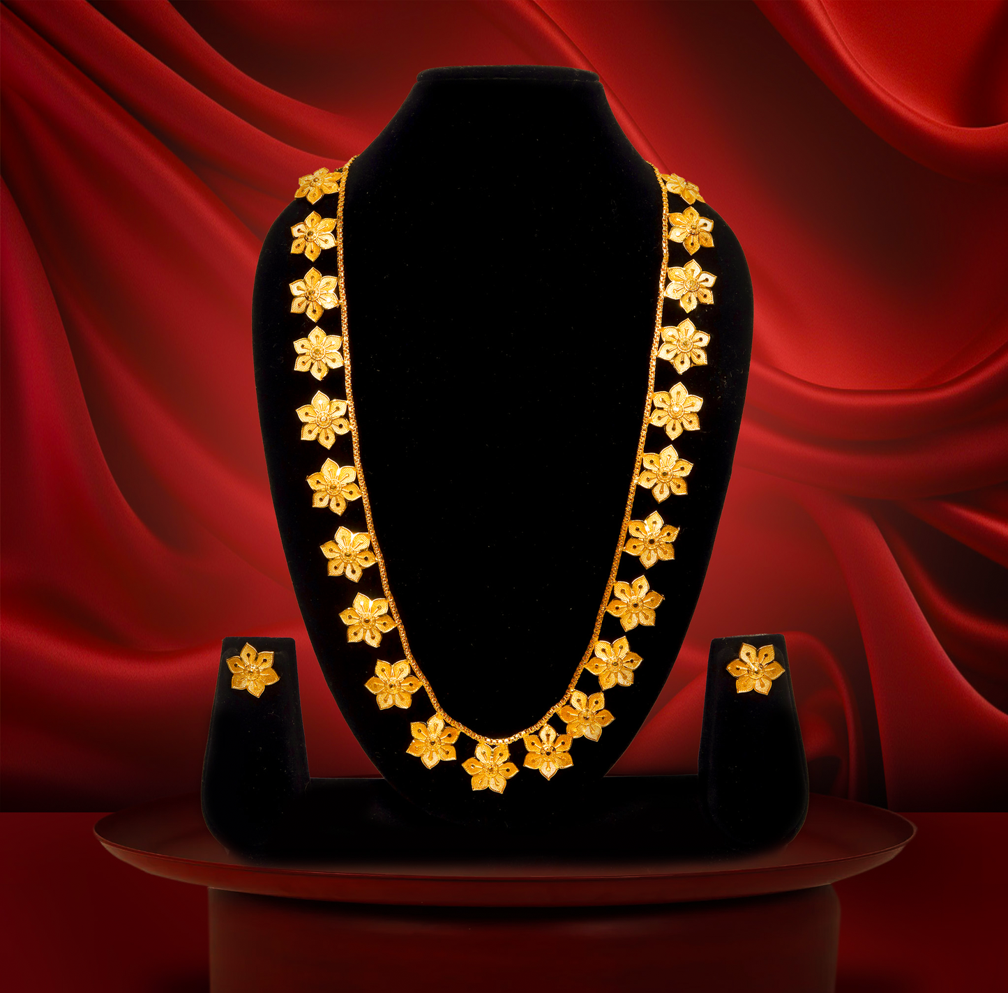 24K Gold-Plated Floral Motif Long Haar Set