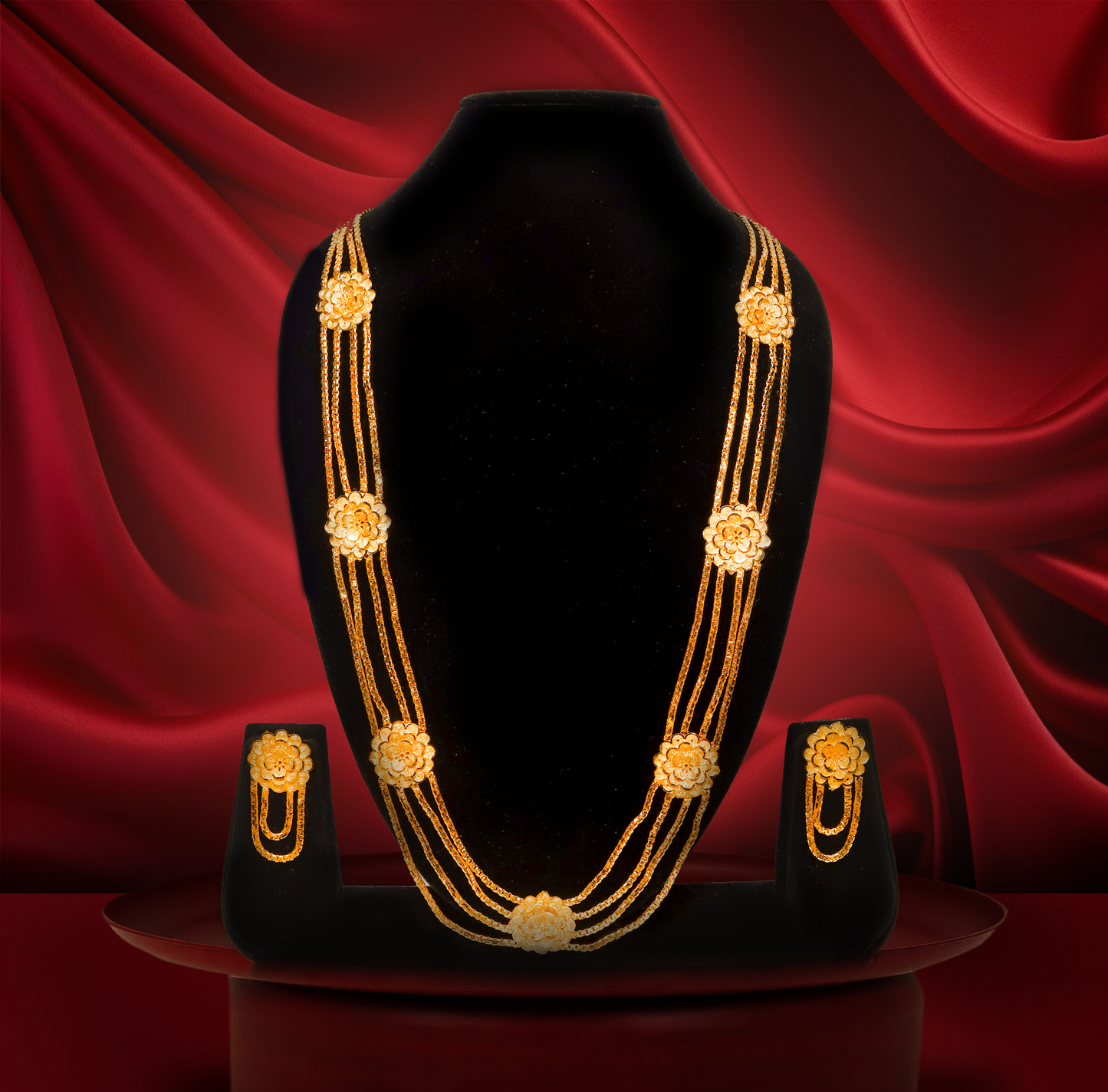 24KT Gold-Plated Multi-Layer Floral U Haar Necklace Set