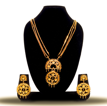 24K Gold-Plated Traditional Bengali Bridal Double Layered Pendant Haar Set