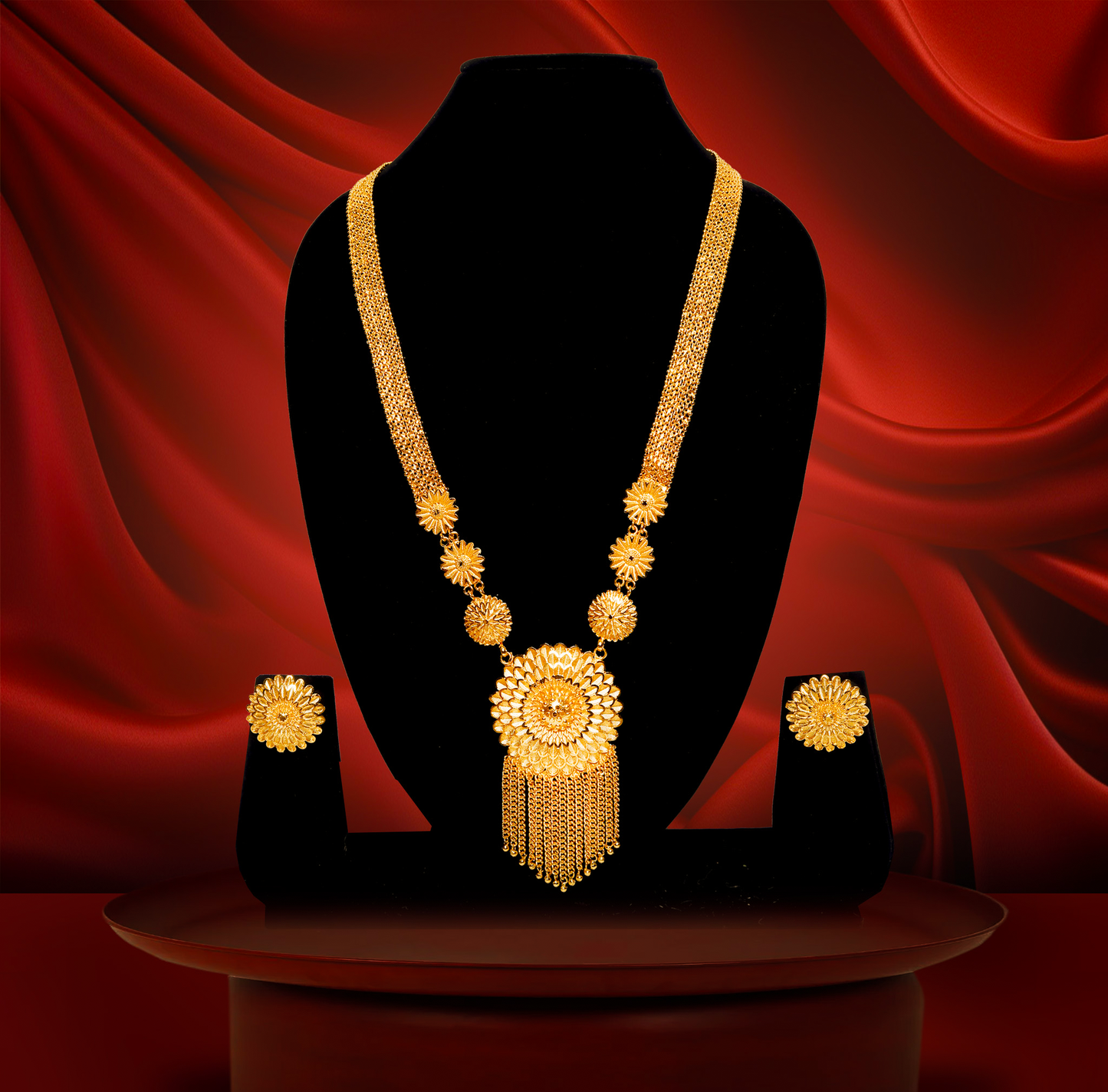 24K Gold-Plated Traditional Bengali Bridal Sunflower long Set