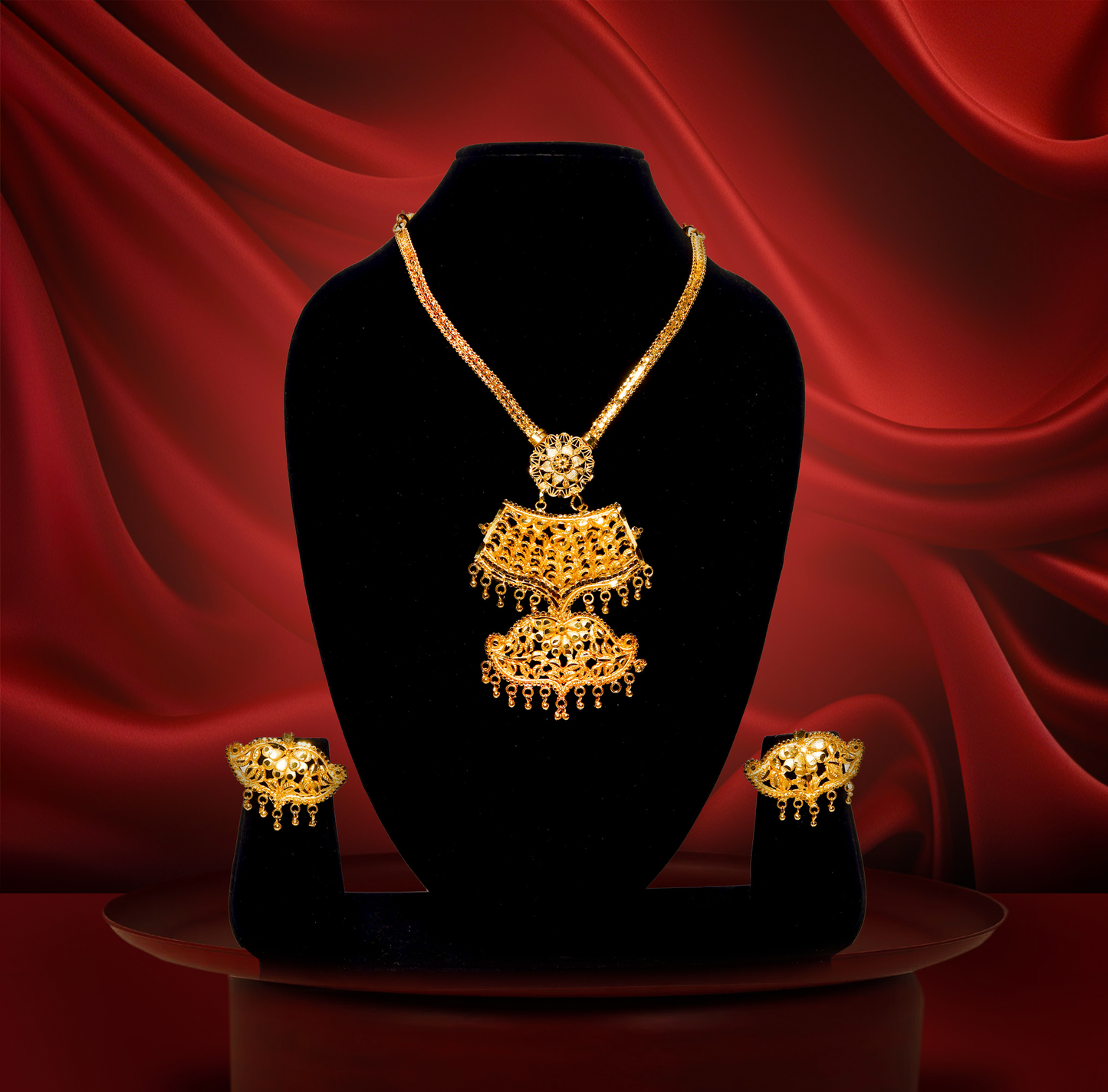 24K Gold-Plated Double-Pendant partywear necklace set
