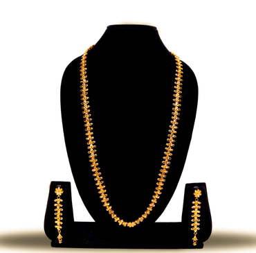 24K Gold-Plated Leaf Motif Long U Haar Set – Necklace & Earrings