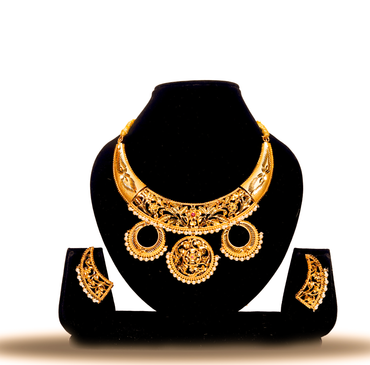 Elegant Floral Hasuli Design – 24K Gold Plated Necklace with AD and Moti Accents