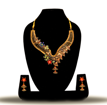 24K Gold-Plated Bridal Meena Work Floral Necklace Set