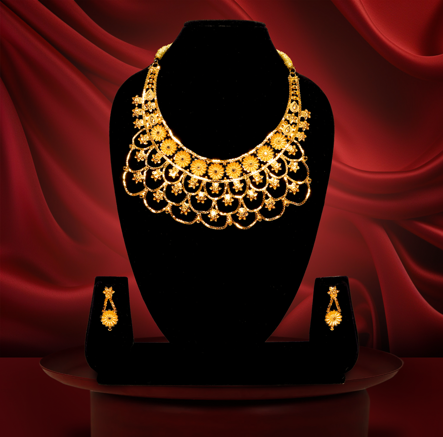 24K Gold-Plated Bridal Chatai Design Floral Necklace Set
