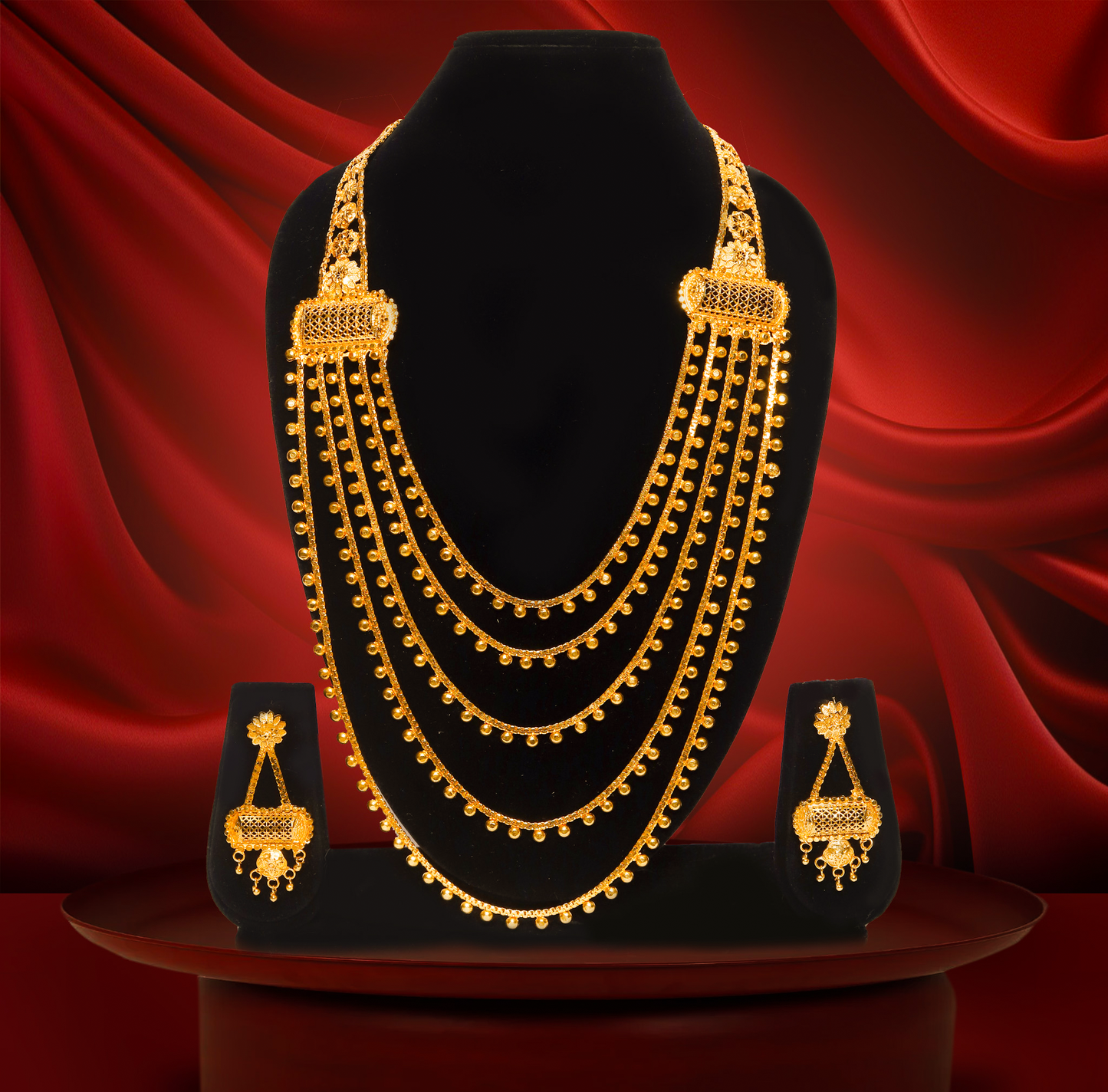 24K Gold-Plated Multi-Layered Traditional Bridal long lohori Set