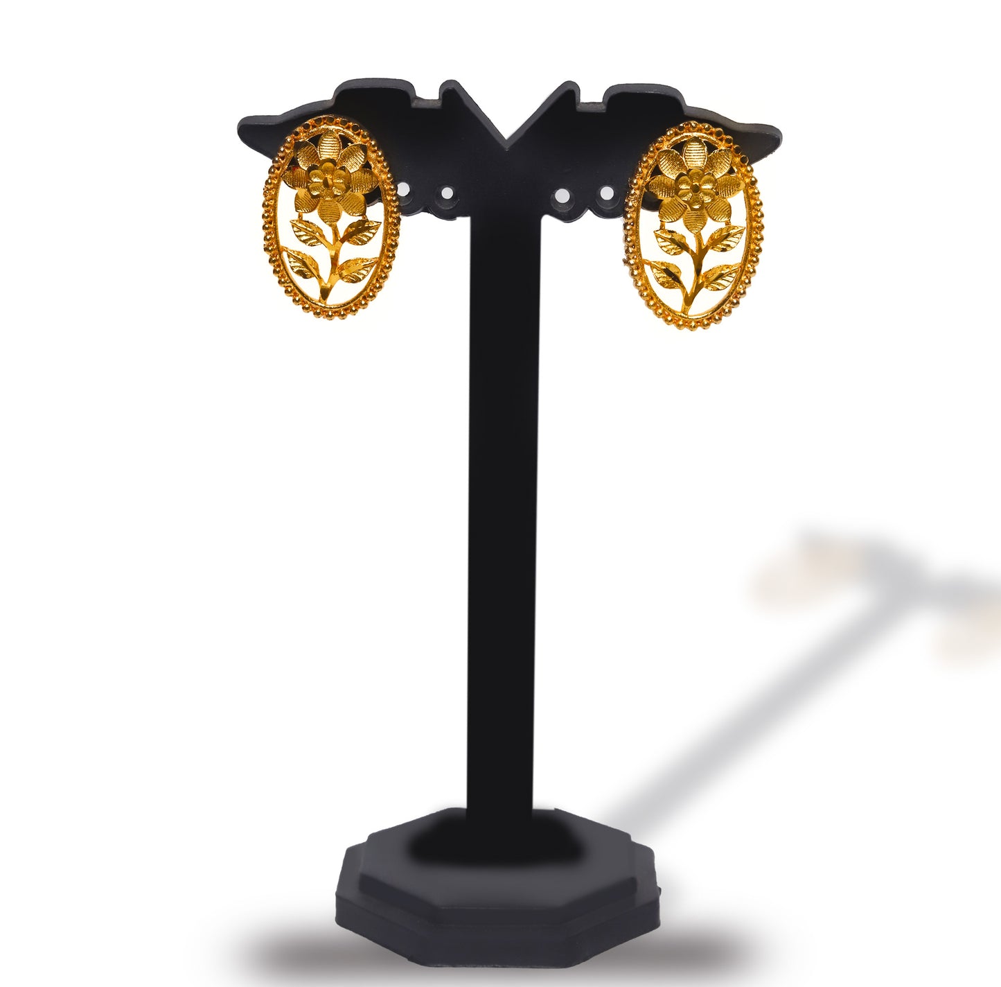24K Gold-Plated Traditional Floral Leaf Choker Necklace Set with Earrings