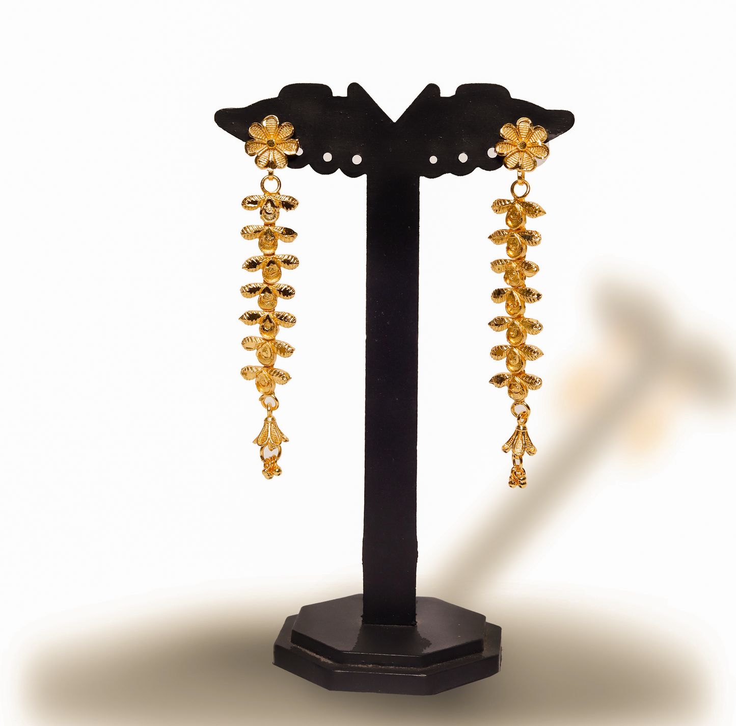 24K Gold-Plated Leaf Motif Long U Haar Set – Necklace & Earrings