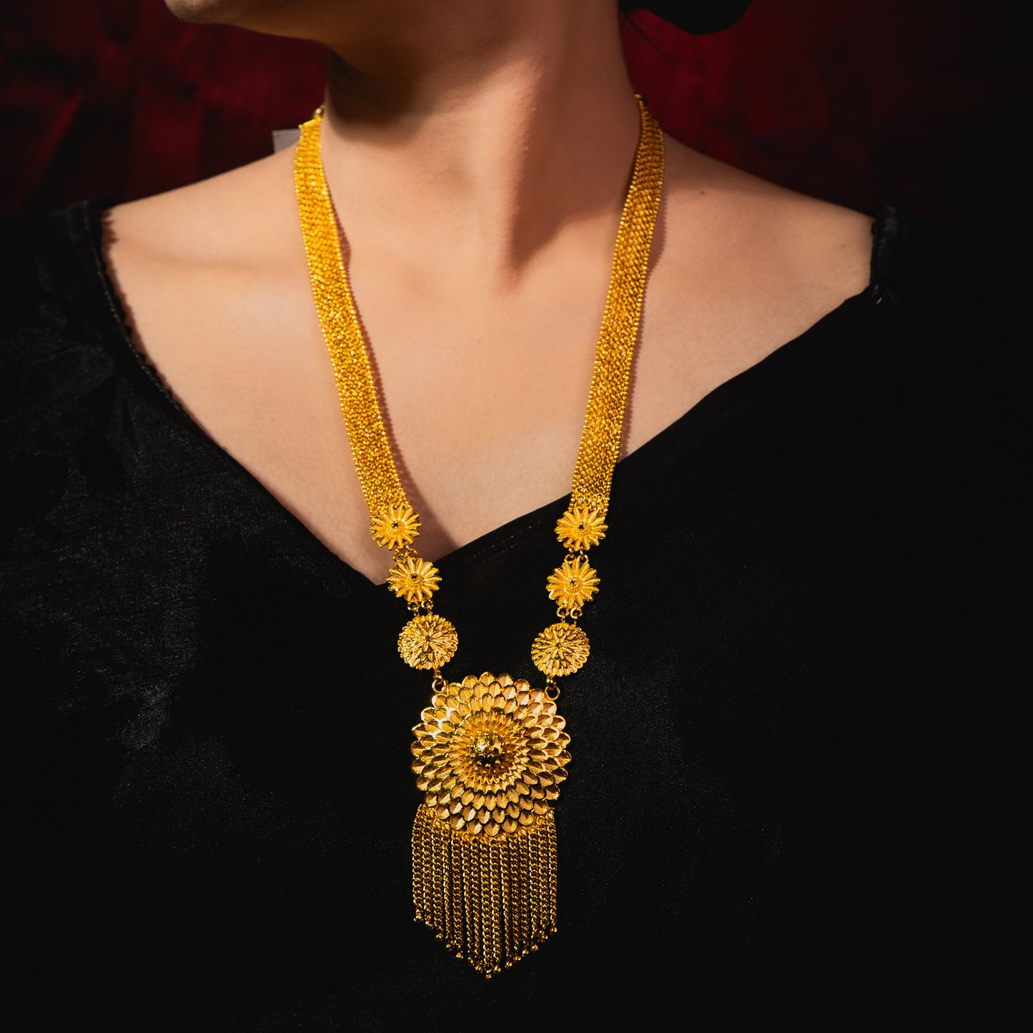24K Gold-Plated Traditional Bengali Bridal Sunflower long Set