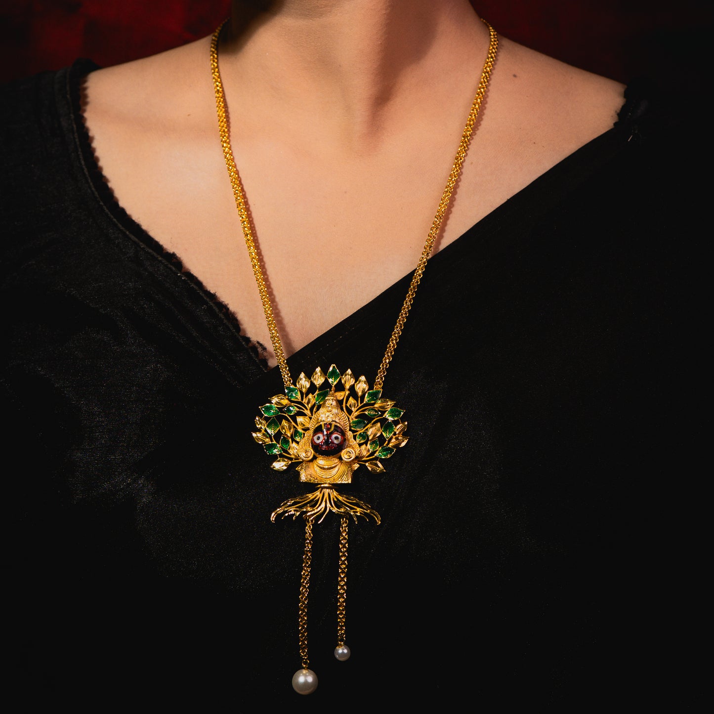 24K Gold-Plated Meenakari Lord Jagannath Tree motif Tie Chain – Elegant Long Pendant Set