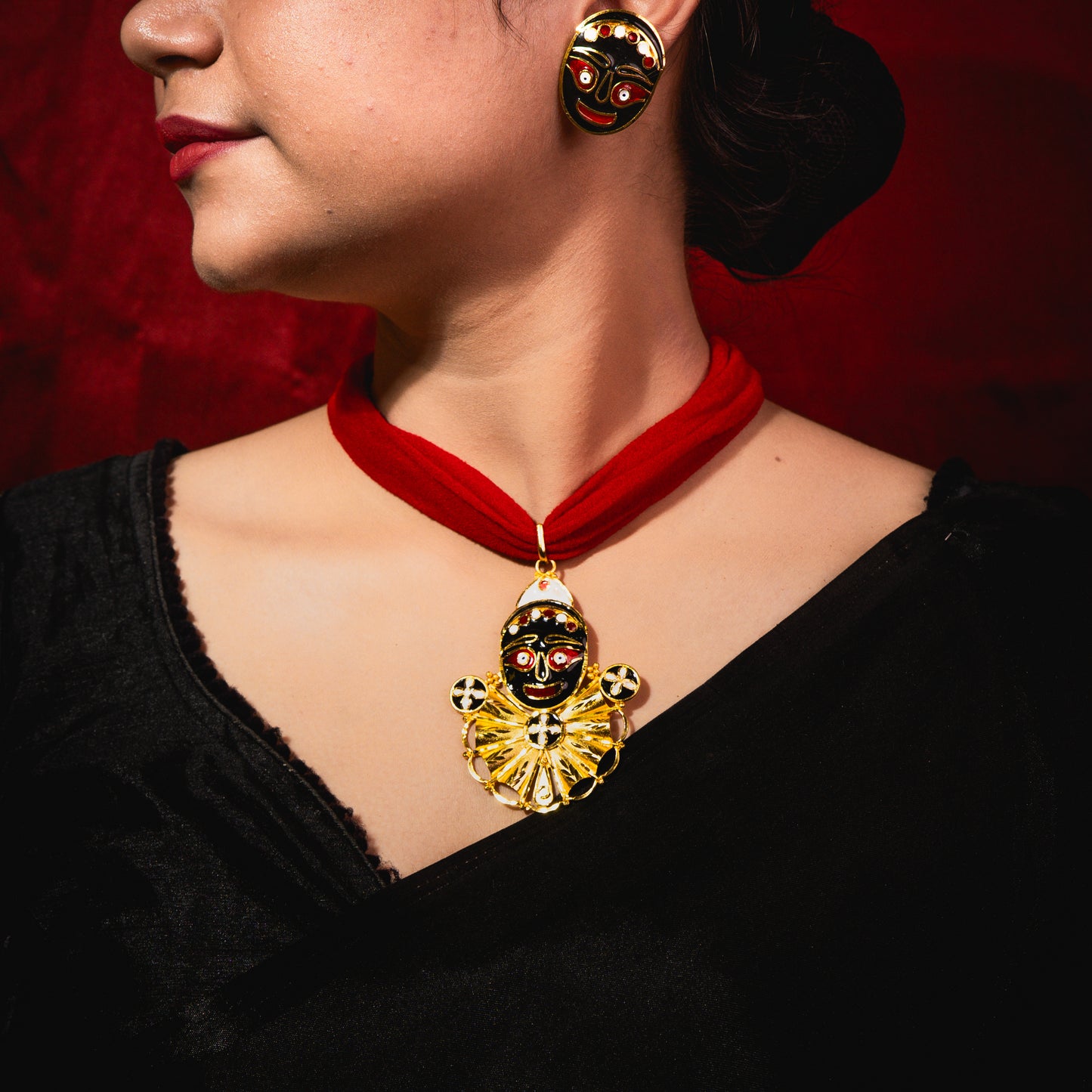 24K Gold-Plated Lord Jagannath Pendant with Earrings
