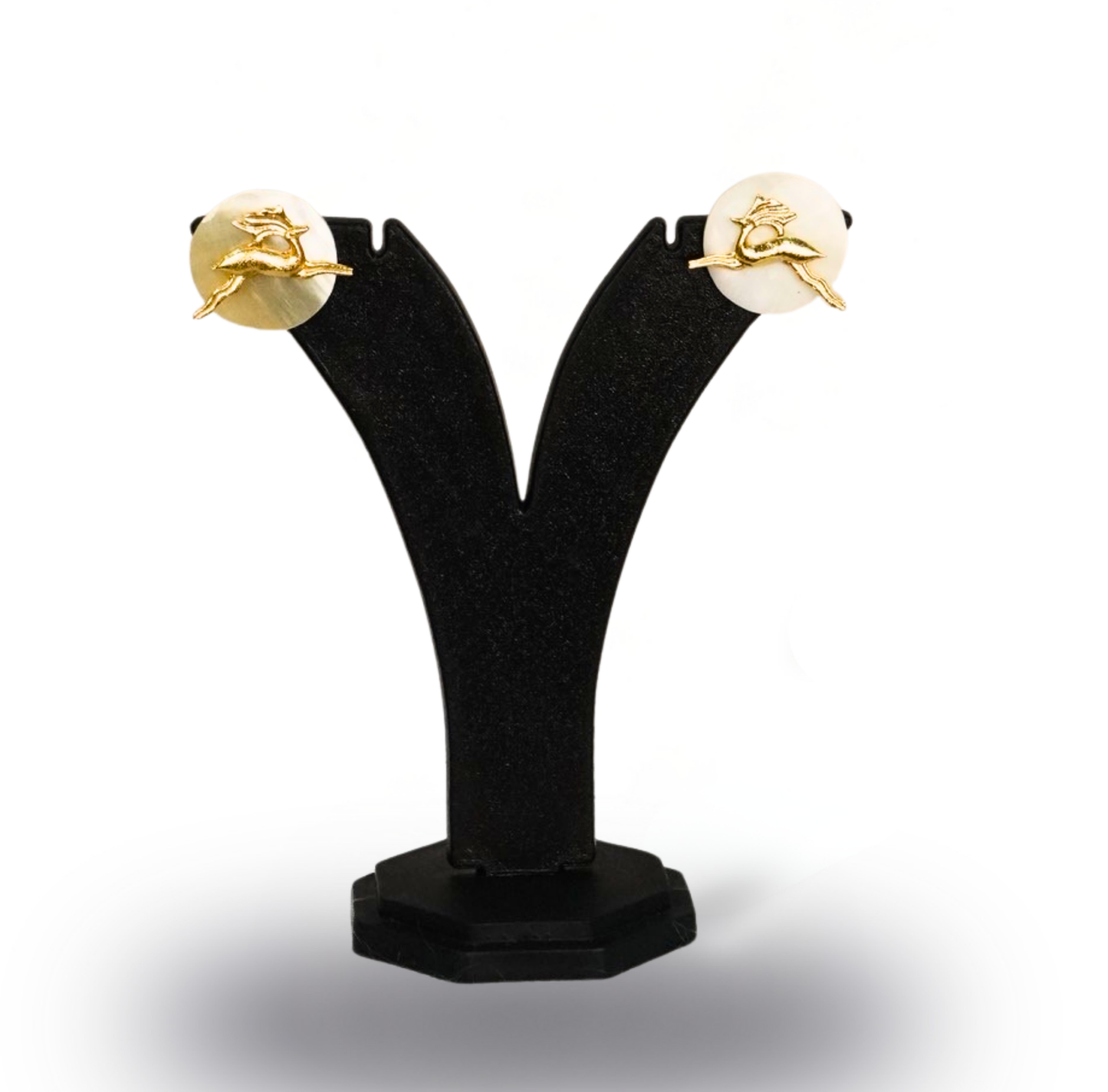Golden Bird Motif original Shell Necklace Set – 24K Gold-Plated with Mother-of-Pearl Detailing