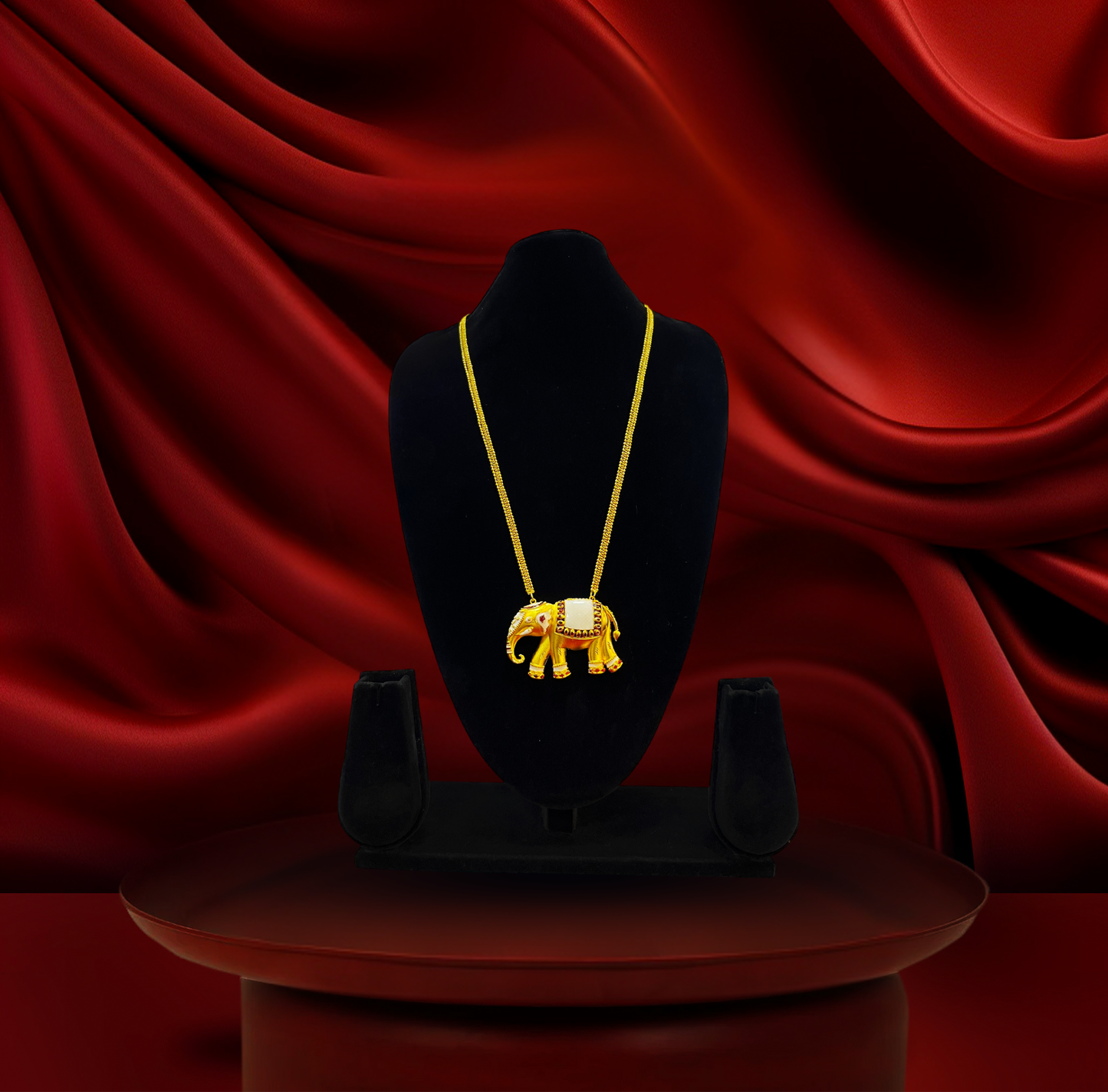 24K Gold-Plated - Gajraj Elephant Chain Pendant Set with Matching Earrings