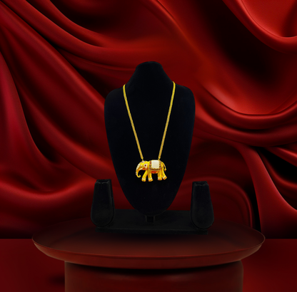 24K Gold-Plated - Gajraj Elephant Chain Pendant Set with Matching Earrings