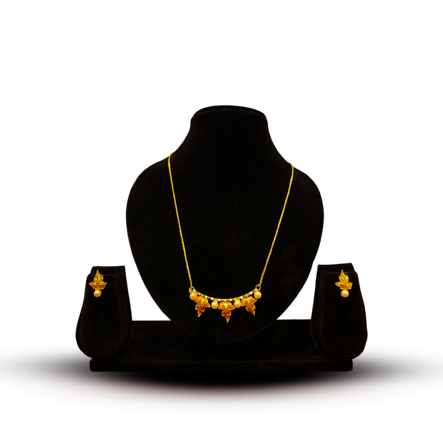 24K Gold-Plated - Royal Maple Pearl Necklace Set with Earrings