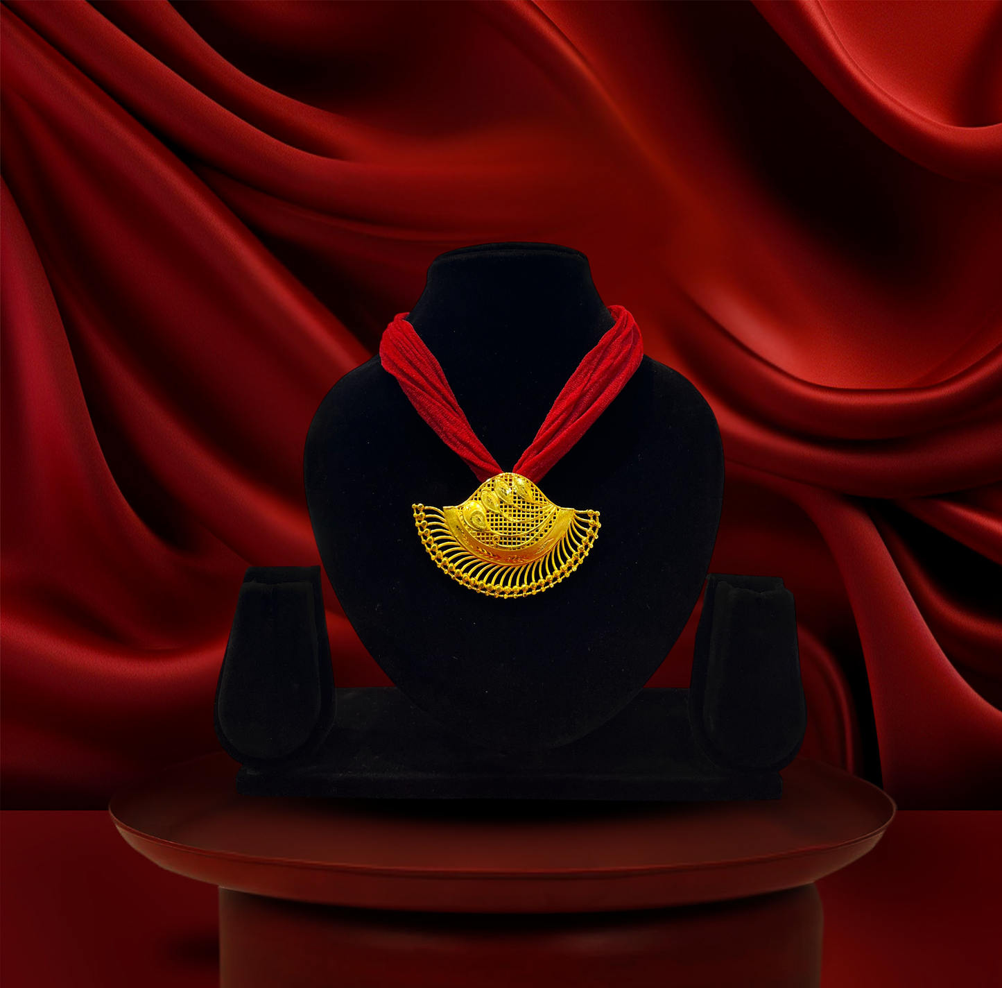24K Gold-Plated - Royal Red Traditional Gold Pendant Set with Earrings