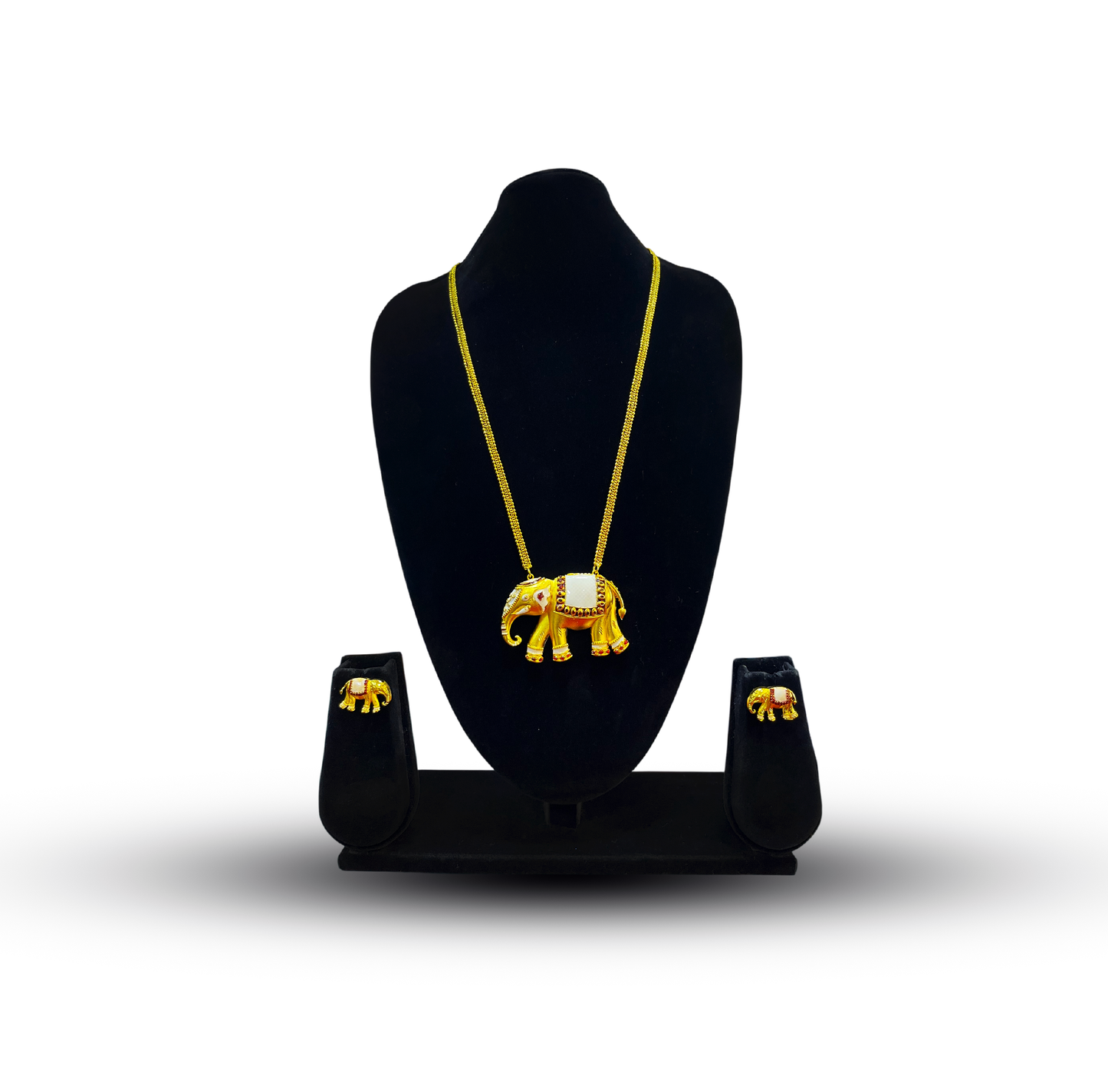 24K Gold-Plated - Gajraj Elephant Chain Pendant Set with Matching Earrings