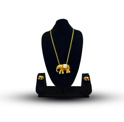 24K Gold-Plated - Gajraj Elephant Chain Pendant Set with Matching Earrings