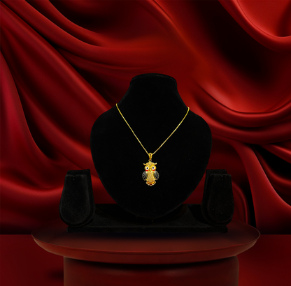 24K Gold-Plated - Designer Owl Pendant Necklace Set with Earrings