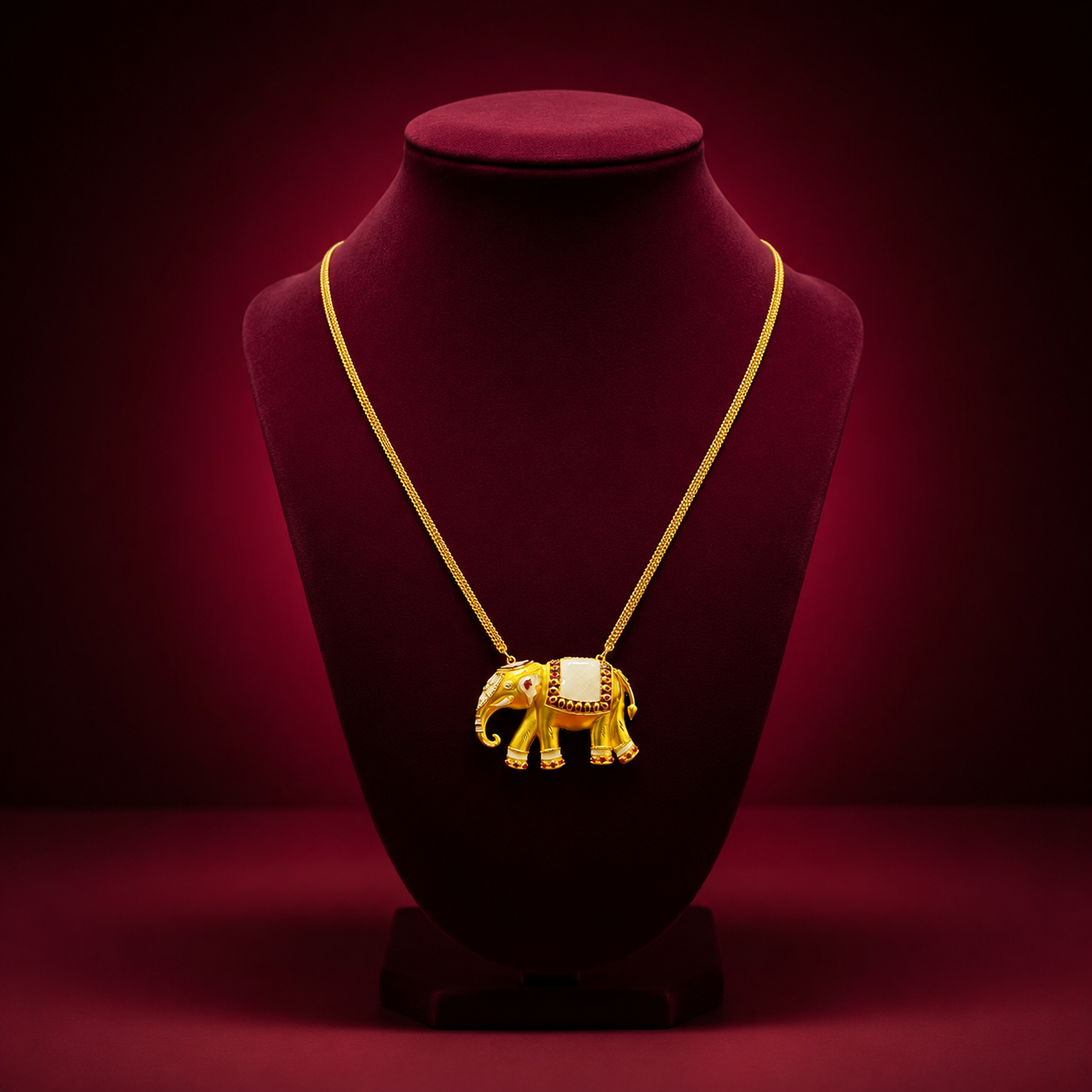 24K Gold-Plated - Gajraj Elephant Chain Pendant Set with Matching Earrings