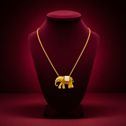 24K Gold-Plated - Gajraj Elephant Chain Pendant Set with Matching Earrings