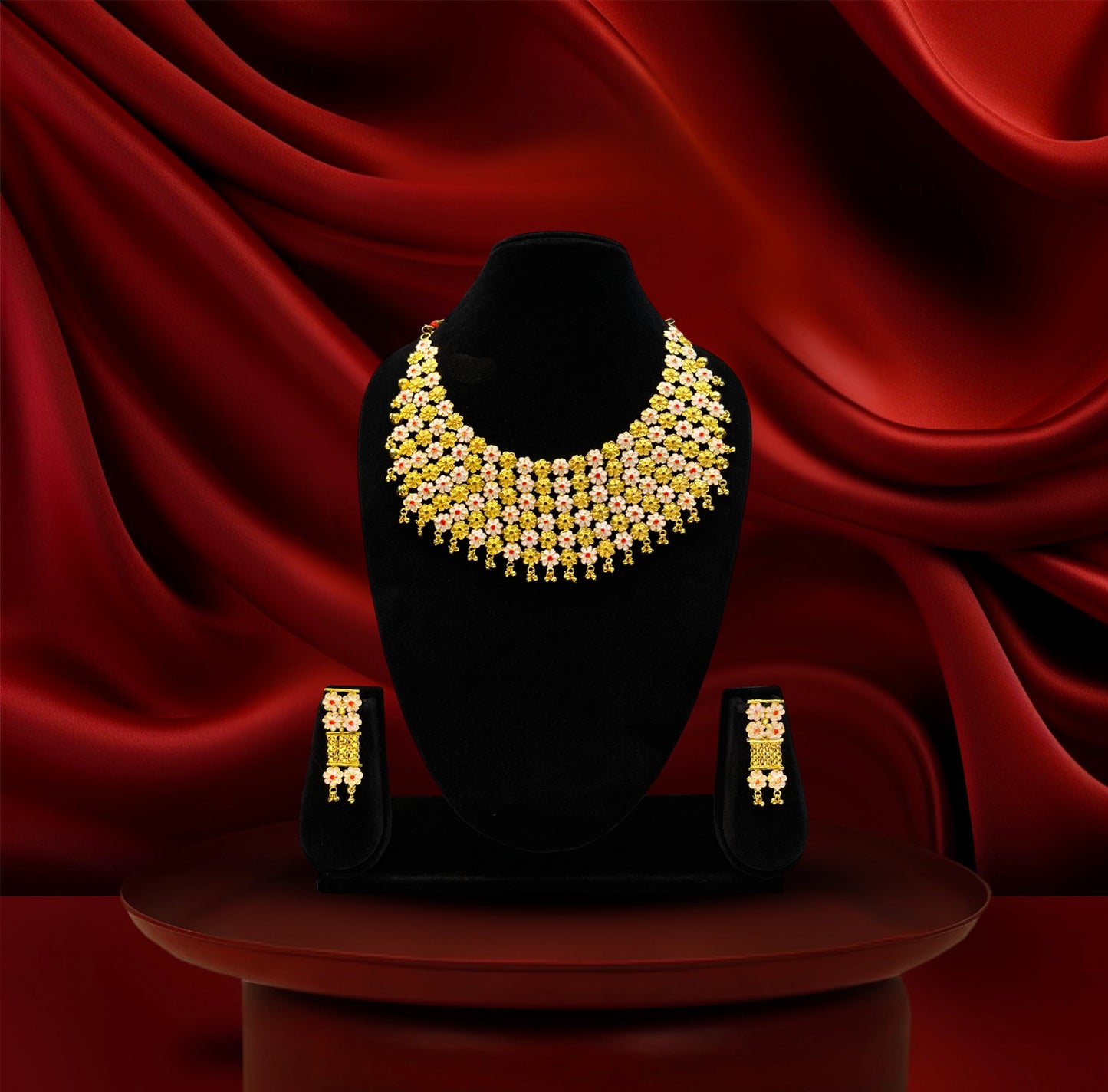 24K Gold-Plated - Premium Floral Bridal Necklace Set with Matching Earrings – Traditional Wedding Jewellery