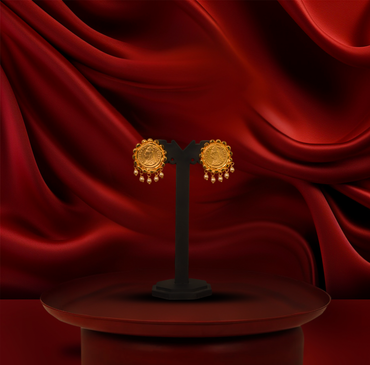 24K Gold-Plated - Premium Pearl Long Sita Haar with Antique Pendant Set With Earrings