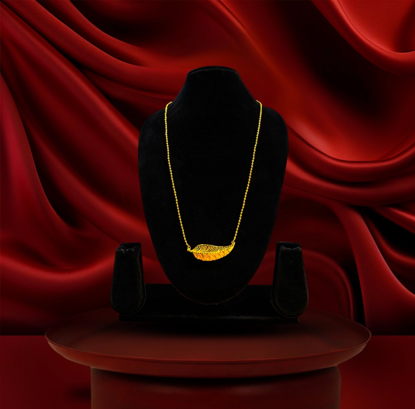 24K Gold-Plated - Elegant Leaf Motif Necklace Set with Matching Statement Earrings