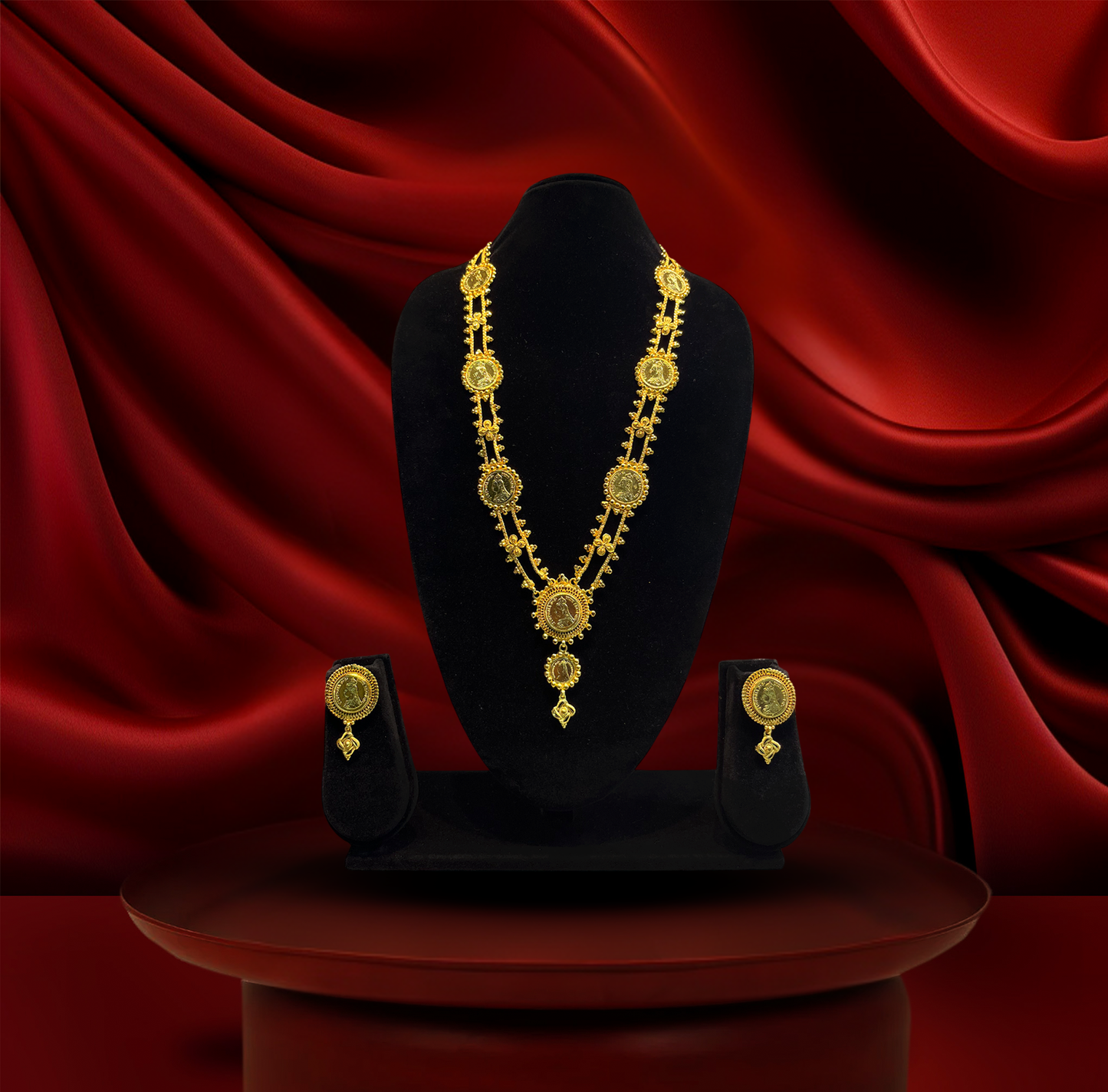 24K Gold-Plated - Lahori Heritage Long Necklace Set with Earrings